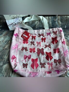 🎀Unbranded Pink Coquette Bow Tote Bag Hand Crafted India 🎀